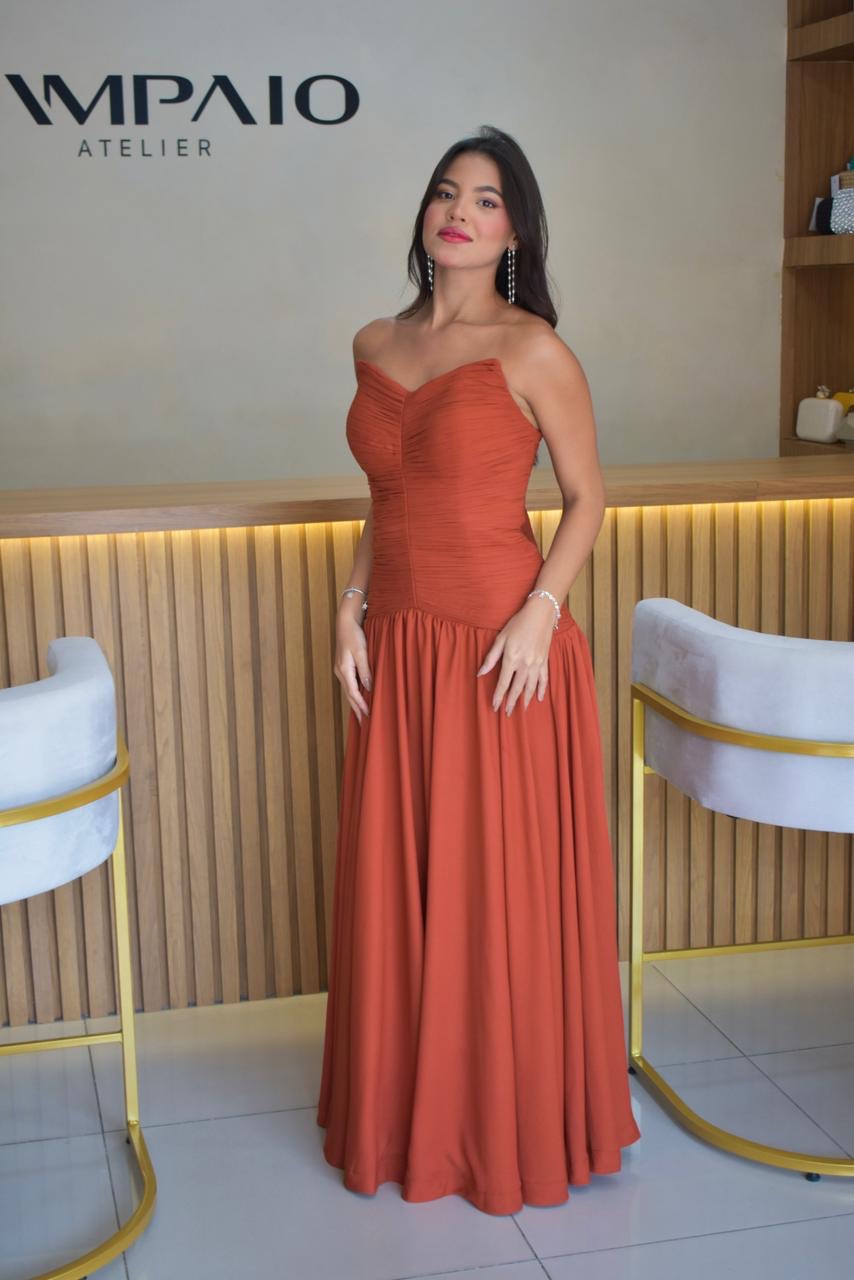 Vestido Eduarda Terracota - Sampaio Atelier Teresina